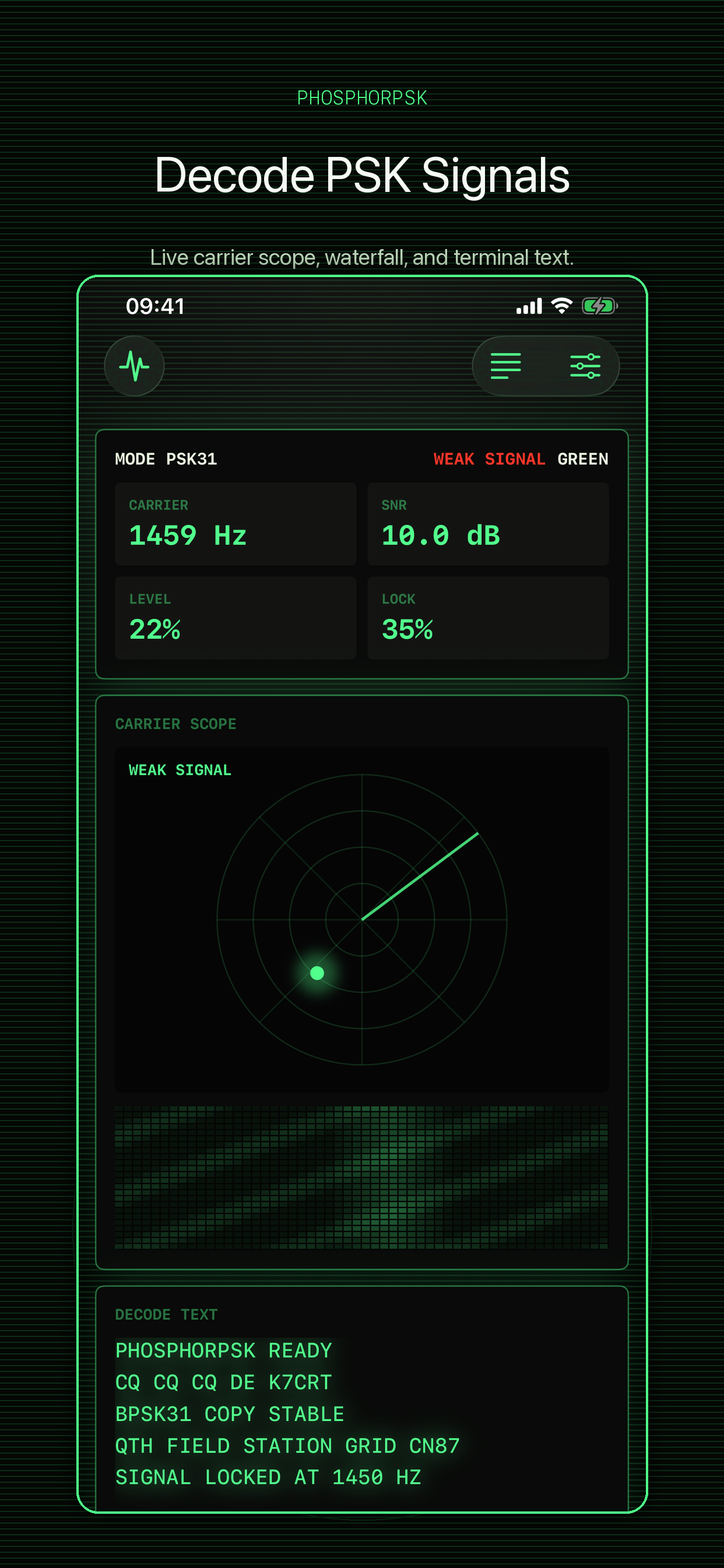 PhosphorPSK green carrier scope on iPhone