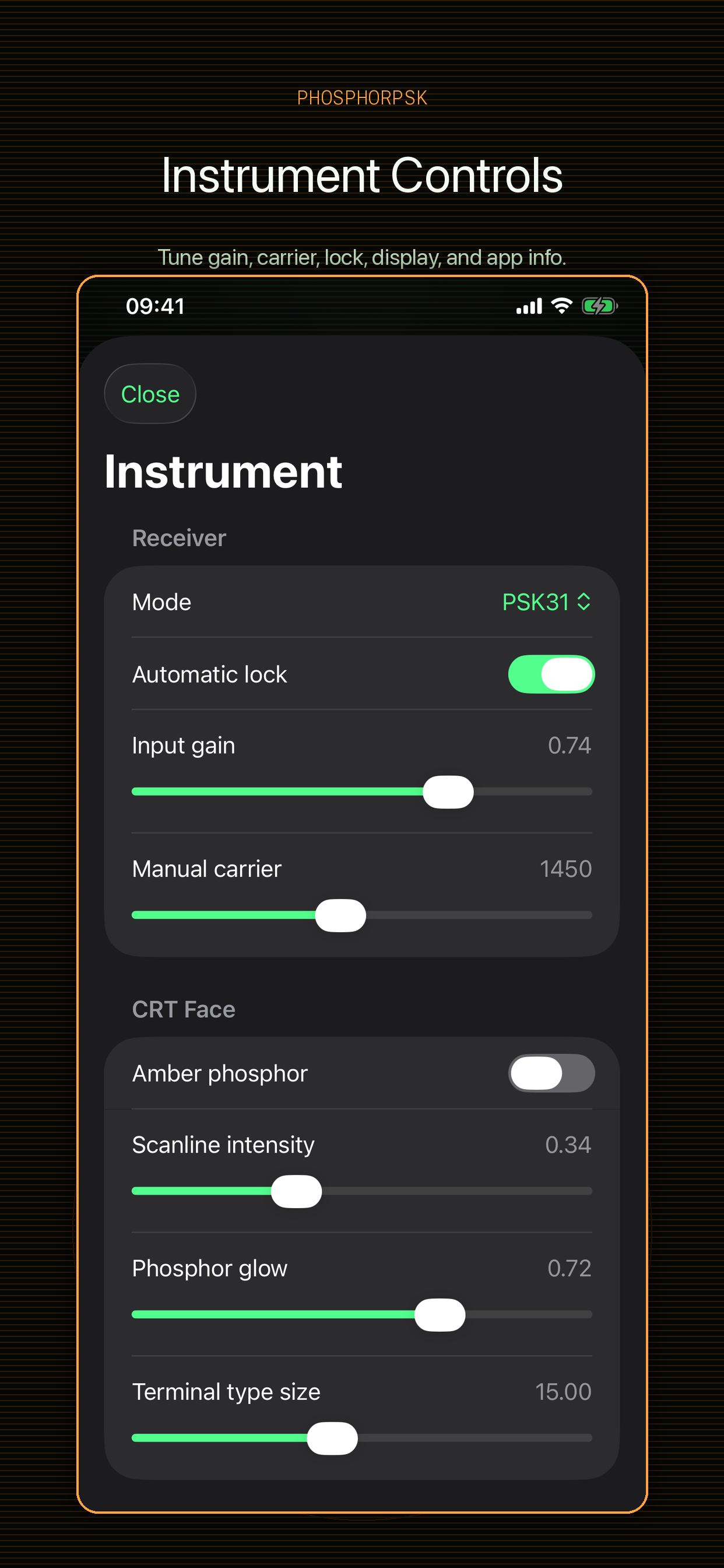 Instrument controls screen